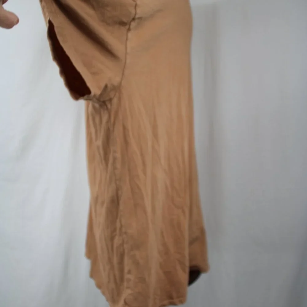 Aerie Women's Distressed Hem Oversized V-neck Shirt, Size XL Tan Cotton Comfort - Picture 4 of 7